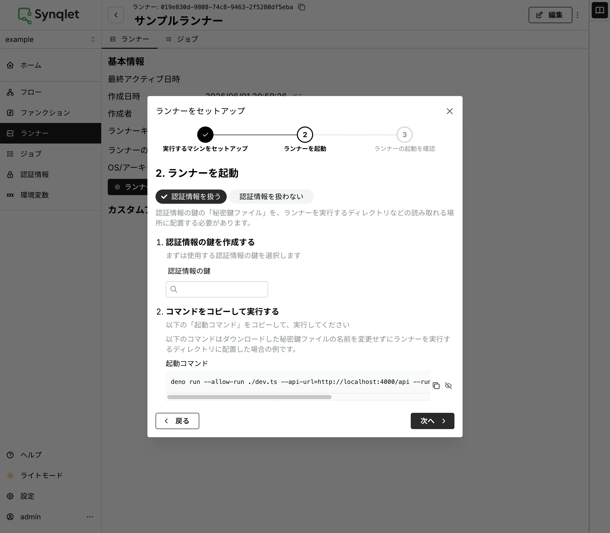 セットアップ ステップ2: 起動コマンド